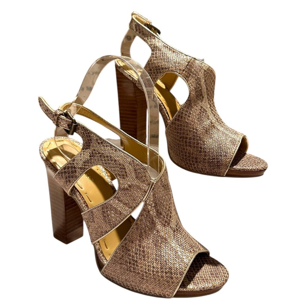 Nine West MISS PRISS Open Toe Ankle Strap Chunky Heel Snake Heels Size 7M - Picture 2 of 8